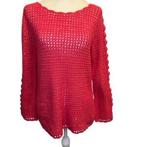 Westport size LARGE pink salmon crochet loose knit sweater cotton blend